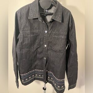 Vintage Denim & Co Charcoal Gray With Floral Embroidery 2 Front Pockets Large